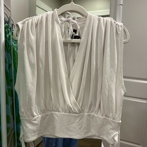 Express Ivory Sleeveless Pleated Top